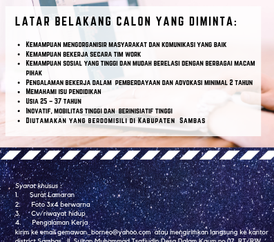 Lowongan Community Organizer (CO) di Gemawan Lowongan Community Organizer (CO) di Gemawan