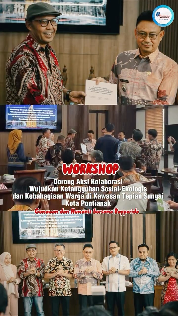 Gemawan bersama Humanis dan Bapperida Kota Pontianak menggelar workshop bertajuk:
“Dorong Aksi Kolaborasi untuk Mewujudkan Ketangguhan Sosial-Ekologis dan Kebahagiaan Warga di Kawasan Tepian Sungai Kota Pontianak.” 

Workshop ini menjadi ruang diskusi bagi para pemangku kepentingan untuk mendorong ketangguhan warga di kawasan tepian sungai serta membuka peluang kerja sama lintas sektor dalam menghadapi berbagai tantangan di kawasan tersebut.

🔗 Selengkapnya: https://gemawan.org/wujudkan-ketangguhan-sosial-ekologis-di-pontianak/

#Gemawan #Bapperida #Humanis #SinergiDanKolaborasi #KawasanTepian #Pontianak