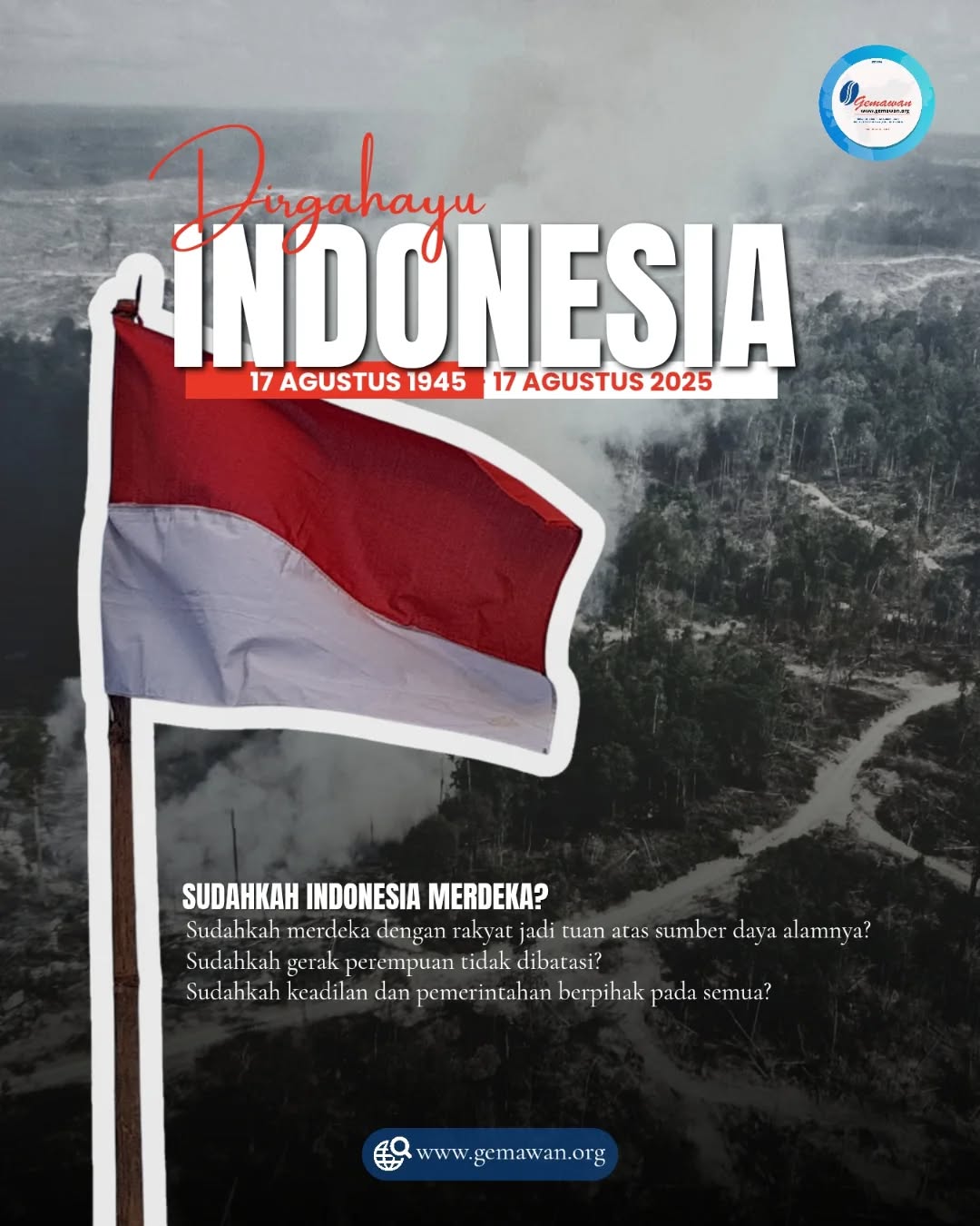 Mari menelaah kembali hari kemerdekaan Ke-80 Tahun
"Bersatu Berdaulat, Rakyat Sejahtera Indonesia Maju"

#17agustus2025 #HUTRI #Indonesiamaju #kawangemawan

Setuju Indonesia sudah merdeka?